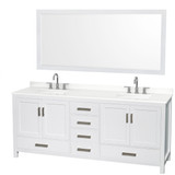 Wyndham Sheffield 80 Inch Double Bathroom Vanity in White, White Quartz Countertop, Undermount Square Sinks (3-Hole), Brushed Chrome Trim, 70 Inch Mirror - WCS141480DWHWQUS3M70