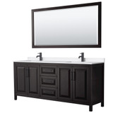 Wyndham Daria 80 Inch Double Bathroom Vanity in Dark Espresso, White Quartz Countertop, Undermount Square Sinks (1-Hole), Matte Black Trim, 70 Inch Mirror - WCV252580DEBWQUNSM70