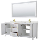 Wyndham Daria 80 Inch Double Bathroom Vanity in White, Giotto Quartz Countertop, Undermount Square Sinks (1-Hole), Brushed Gold Trim, 70 Inch Mirror - WCV252580DWGGTUNSM70