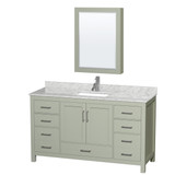 Wyndham Sheffield 60 inch Single Bathroom Vanity in Light Green, White Carrara Marble Countertop, Undermount Square Sink, Brushed Nickel Trim, Medicine Cabinet - WCS141460SLGCMUNSMED