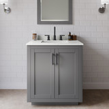 Wyndham Miranda 30 Inch Single Bathroom Vanity in Dark Gray, Giotto Quartz Countertop, Undermount Square Sink (3-Hole), Matte Black Trim, 24 Inch Mirror - WCF292930SGBGTUS3M24