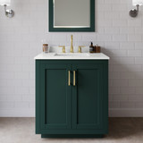 Wyndham Miranda 30 Inch Single Bathroom Vanity in Green, White Quartz Countertop, Undermount Square Sink (3-Hole), Brushed Gold Trim, 24 Inch Mirror - WCF292930SGDWQUS3M24