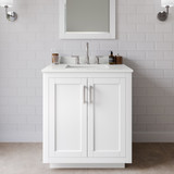 Wyndham Miranda 30 Inch Single Bathroom Vanity in White, White Quartz Countertop, Undermount Square Sink (3-Hole), Brushed Nickel Trim, 24 Inch Mirror - WCF292930SWHWQUS3M24