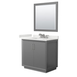 Wyndham Strada 36 Inch Single Bathroom Vanity in Dark Gray, White Quartz Countertop, Undermount Square Sink (3-Hole), Brushed Nickel Trim, 34 Inch Mirror - WCF414136SKGWQUS3M34