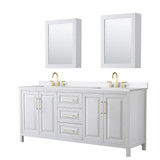 Wyndham Daria 80 Inch Double Bathroom Vanity in White, White Quartz Countertop, Undermount Square Sinks (3-Hole), Brushed Gold Trim, Medicine Cabinets - WCV252580DWGWQUS3MED