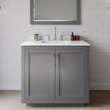Wyndham Miranda 36 Inch Single Bathroom Vanity in Dark Gray, White Quartz Countertop, Undermount Square Sink (3-Hole), Brushed Nickel Trim, 34 Inch Mirror - WCF292936SKGWQUS3M34