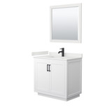 Wyndham Miranda 36 Inch Single Bathroom Vanity in White, White Quartz Countertop, Undermount Square Sink (1-Hole), Matte Black Trim, 34 Inch Mirror - WCF292936SWBWQUNSM34