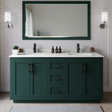 Wyndham Miranda 66 Inch Double Bathroom Vanity in Green, Giotto Quartz Countertop, Undermount Square Sinks (1-Hole), Matte Black Trim, 58 Inch Mirror - WCF292966DGKGTUNSM58