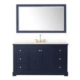 Wyndham Avery 60 Inch Single Bathroom Vanity in Dark Blue, White Quartz Countertop, Undermount Square Sink (3-Hole), Brushed Gold Trim, 58 Inch Mirror - WCV232360SBLWQUS3M58