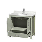Wyndham Sheffield 36 Inch Single Bathroom Vanity in Light Green, Giotto Quartz Countertop, Undermount Square Sink (1-Hole), Brushed Nickel Trim - WCS141436SLGGTUNSMXX