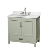 Wyndham Sheffield 36 Inch Single Bathroom Vanity in Light Green, Giotto Quartz Countertop, Undermount Square Sink (3-Hole), Brushed Nickel Trim - WCS141436SLGGTUS3MXX