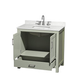 Wyndham Sheffield 36 Inch Single Bathroom Vanity in Light Green, Giotto Quartz Countertop, Undermount Square Sink (3-Hole), Brushed Nickel Trim - WCS141436SLGGTUS3MXX