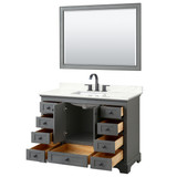 Wyndham Deborah 48 Inch Single Bathroom Vanity in Dark Gray, Giotto Quartz Countertop, Undermount Square Sink (3-Hole), Matte Black Trim, 46 Inch Mirror - WCS202048SGBGTUS3M46