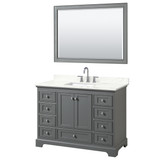 Wyndham Deborah 48 Inch Single Bathroom Vanity in Dark Gray, Giotto Quartz Countertop, Undermount Square Sink (3-Hole), Polished Chrome Trim, 46 Inch Mirror - WCS202048SKGGTUS3M46