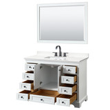 Wyndham Deborah 48 Inch Single Bathroom Vanity in White, White Quartz Countertop, Undermount Square Sink (3-Hole), Matte Black Trim, 46 Inch Mirror - WCS202048SWBWQUS3M46