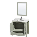 Wyndham Sheffield 36 Inch Single Bathroom Vanity in Light Green, Giotto Quartz Countertop, Undermount Square Sink (1-Hole), Brushed Nickel Trim, 24 Inch Mirror - WCS141436SLGGTUNSM24