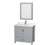 Wyndham Sheffield 36 Inch Single Bathroom Vanity in Gray, White Quartz Countertop, Undermount Square Sink (1-Hole), Brushed Chrome Trim, Medicine Cabinet - WCS141436SGYWQUNSMED
