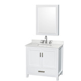 Wyndham Sheffield 36 Inch Single Bathroom Vanity in White, Giotto Quartz Countertop, Undermount Square Sink (3-Hole), Brushed Chrome Trim, Medicine Cabinet - WCS141436SWHGTUS3MED
