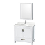 Wyndham Sheffield 36 Inch Single Bathroom Vanity in White, White Quartz Countertop, Undermount Square Sink (1-Hole), Brushed Chrome Trim, Medicine Cabinet - WCS141436SWHWQUNSMED