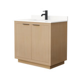 Wyndham Maroni 36 Inch Single Bathroom Vanity in Light Straw, White Quartz Countertop, Undermount Square Sink (1-Hole), Matte Black Trim - WCF282836SLBWQUNSMXX