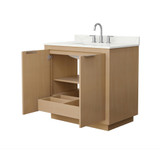Wyndham Maroni 36 Inch Single Bathroom Vanity in Light Straw, Giotto Quartz Countertop, Undermount Square Sink (3-Hole), Brushed Nickel Trim - WCF282836SLSGTUS3MXX