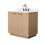 Wyndham Maroni 36 Inch Single Bathroom Vanity in Light Straw, Giotto Quartz Countertop, Undermount Square Sink (3-Hole), Matte Black Trim - WCF282836SLBGTUS3MXX