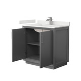 Wyndham Strada 36 Inch Single Bathroom Vanity in Dark Gray, White Quartz Countertop, Undermount Square Sink (1-Hole), Brushed Nickel Trim - WCF414136SKGWQUNSMXX