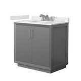 Wyndham Strada 36 Inch Single Bathroom Vanity in Dark Gray, White Quartz Countertop, Undermount Square Sink (3-Hole), Brushed Nickel Trim - WCF414136SKGWQUS3MXX