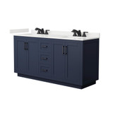 Wyndham Miranda 66 Inch Double Bathroom Vanity in Dark Blue, White Quartz Countertop, Undermount Square Sinks (3-Hole), Matte Black Trim - WCF292966DBBWQUS3MXX