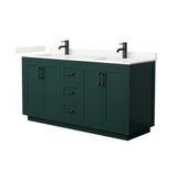 Wyndham Miranda 66 Inch Double Bathroom Vanity in Green, Giotto Quartz Countertop, Undermount Square Sinks (1-Hole), Matte Black Trim - WCF292966DGKGTUNSMXX