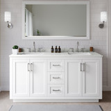 Wyndham Miranda 66 Inch Double Bathroom Vanity in White, Giotto Quartz Countertop, Undermount Square Sinks (3-Hole), Brushed Nickel Trim - WCF292966DWHGTUS3MXX