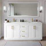 Wyndham Miranda 72 Inch Double Bathroom Vanity in White, Giotto Quartz Countertop, Undermount Square Sinks (1-Hole), Brushed Gold Trim - WCF292972DWGGTUNSMXX