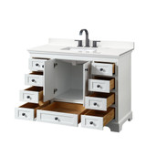 Wyndham Deborah 48 Inch Single Bathroom Vanity in White, White Quartz Countertop, Undermount Square Sink (3-Hole), Matte Black Trim - WCS202048SWBWQUS3MXX