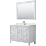 Wyndham Daria 48 Inch Single Bathroom Vanity in White, Giotto Quartz Countertop, Undermount Square Sink (1-Hole), Polished Chrome Trim, 46 Inch Mirror - WCV252548SWHGTUNSM46