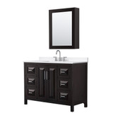 Wyndham Daria 48 Inch Single Bathroom Vanity in Dark Espresso, White Quartz Countertop, Undermount Square Sink (3-Hole), Polished Chrome Trim, Medicine Cabinet - WCV252548SDEWQUS3MED
