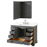 Wyndham Deborah 48 Inch Single Bathroom Vanity in Dark Gray, Giotto Quartz Countertop, Undermount Square Sink (3-Hole), Polished Chrome Trim, Medicine Cabinet - WCS202048SKGGTUS3MED