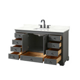 Wyndham Deborah 60 Inch Single Bathroom Vanity in Dark Gray, Giotto Quartz Countertop, Undermount Square Sink (3-Hole), Matte Black Trim - WCS202060SGBGTUS3MXX
