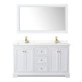 Wyndham Avery 60 Inch Double Bathroom Vanity in White, Giotto Quartz Countertop, Undermount Square Sinks (1-Hole), Brushed Gold Trim, 58 Inch Mirror - WCV232360DWGGTUNSM58