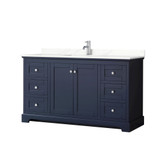 Wyndham Avery 60 Inch Single Bathroom Vanity in Dark Blue, Giotto Quartz Countertop, Undermount Square Sink (1-Hole), Polished Chrome Trim - WCV232360SBCGTUNSMXX