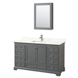 Wyndham Deborah 60 Inch Single Bathroom Vanity in Dark Gray, Giotto Quartz Countertop, Undermount Square Sink (1-Hole), Polished Chrome Trim, Medicine Cabinet - WCS202060SKGGTUNSMED