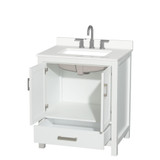 Wyndham Sheffield 30 Inch Single Bathroom Vanity in White, White Quartz Countertop, Undermount Square Sink (3-Hole), Brushed Chrome Trim - WCS141430SWHWQUS3MXX