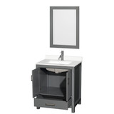 Wyndham Sheffield 30 Inch Single Bathroom Vanity in Dark Gray, White Quartz Countertop, Undermount Square Sink (1-Hole), Brushed Chrome Trim, 24 Inch Mirror - WCS141430SKGWQUNSM24