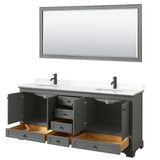 Wyndham Deborah 80 Inch Double Bathroom Vanity in Dark Gray, White Quartz Countertop, Undermount Square Sinks (1-Hole), Matte Black Trim, 70 Inch Mirror - WCS202080DGBWQUNSM70