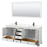 Wyndham Deborah 80 Inch Double Bathroom Vanity in White, Giotto Quartz Countertop, Undermount Square Sinks (1-Hole), Matte Black Trim, 70 Inch Mirror - WCS202080DWBGTUNSM70