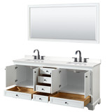 Wyndham Deborah 80 Inch Double Bathroom Vanity in White, White Quartz Countertop, Undermount Square Sinks (3-Hole), Matte Black Trim, 70 Inch Mirror - WCS202080DWBWQUS3M70