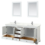 Wyndham Deborah 80 Inch Double Bathroom Vanity in White, Giotto Quartz Countertop, Undermount Square Sinks (1-Hole), Polished Chrome Trim, 24 Inch Mirrors - WCS202080DWHGTUNSM24