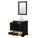 Wyndham Deborah 30 Inch Single Bathroom Vanity in Dark Espresso, White Quartz Countertop, Undermount Square Sink (3-Hole), Polished Chrome Trim, 24 Inch Mirror - WCS202030SDEWQUS3M24
