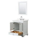 Wyndham Deborah 30 Inch Single Bathroom Vanity in White, White Quartz Countertop, Undermount Square Sink (3-Hole), Polished Chrome Trim, 24 Inch Mirror - WCS202030SWHWQUS3M24