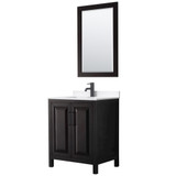 Wyndham Daria 30 Inch Single Bathroom Vanity in Dark Espresso, White Quartz Countertop, Undermount Square Sink (1-Hole), Matte Black Trim, 24 Inch Mirror - WCV252530SEBWQUNSM24