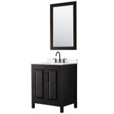 Wyndham Daria 30 Inch Single Bathroom Vanity in Dark Espresso, White Quartz Countertop, Undermount Square Sink (3-Hole), Matte Black Trim, 24 Inch Mirror - WCV252530SEBWQUS3M24